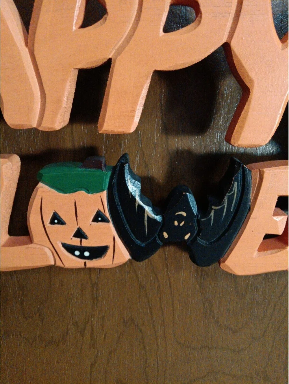 Vintage Kurt Adler Happy Halloween Wooden Wall Sign Hanging Plaque Ghost Bat